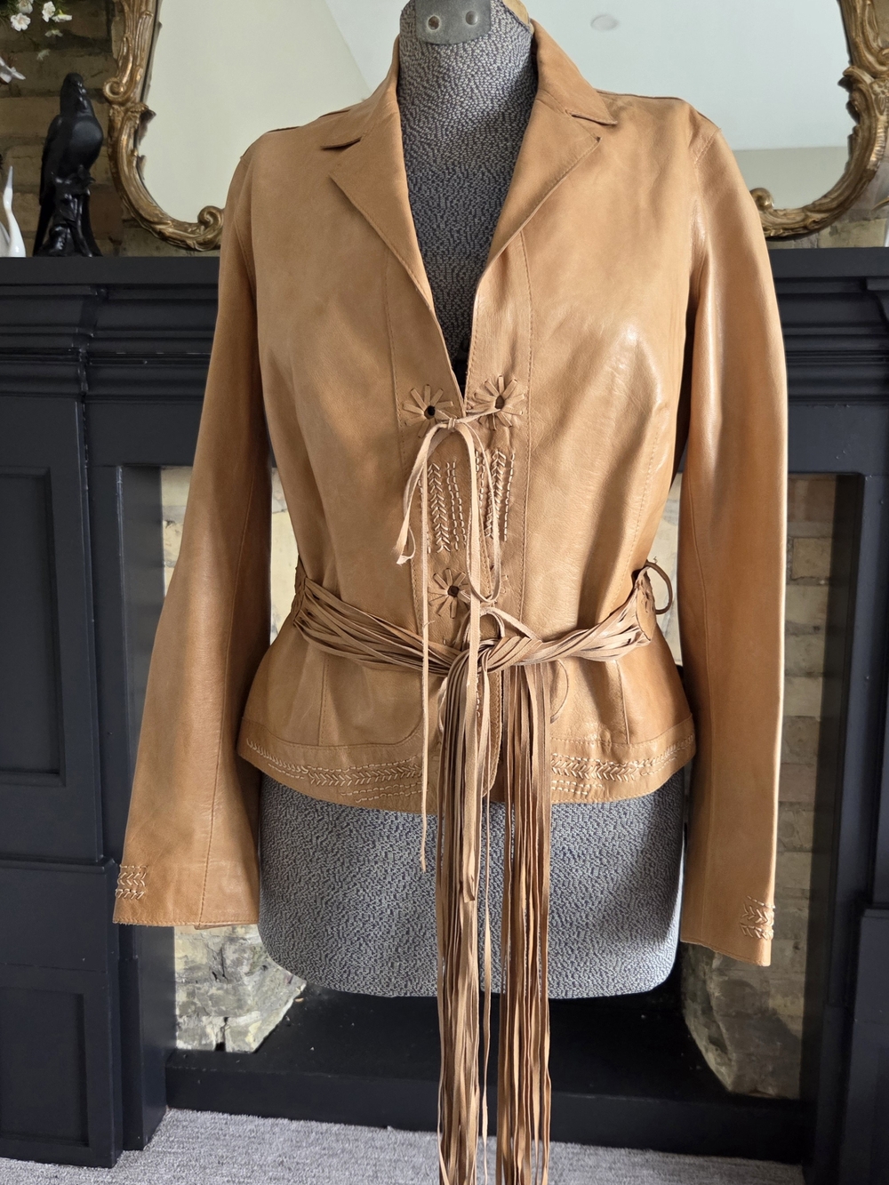 Women's Benedetta Novi Tan  Italian Leather Tie-Waist Coachella Jacket